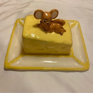 Vintage Mouse on Cheese Ceramic Dish